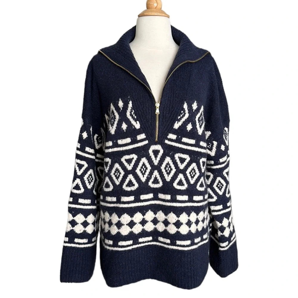 J. Crew Navy and White Patterned Sweater